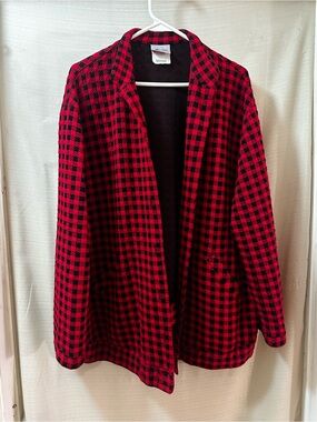 Vintage 80s 90s Tan Jay Red Black Plaid Oversized Button Front Jacket Blazer
